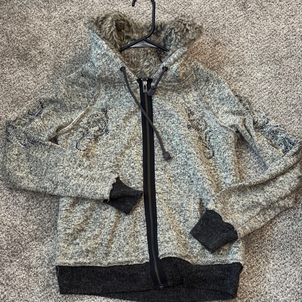 Miss Me Gray and Black jacket with Faux Fur